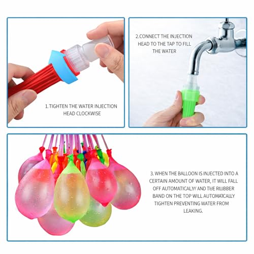Image of Rozi Decoration Happy Holi Quick Fill Water Balloons Set with Hose Adapter | Self Sealing Water Balloons for Kids Outdoor Water Play | Pack of 3 Bunches (Approx. 111 Balloons) Holi Decoration Items