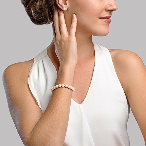The Pearl Source 14K Gold 7.5-8mm Round White Japanese Akoya Saltwater Cultured Pearl Bracelet for Women3