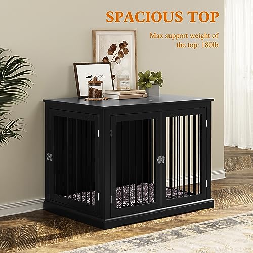 Large-Dog-Crate-Furniture-Wooden-Dog-Kennel-with-Cushion-Dog-Crate-End-Table-Large-Indoor-Dog-Kennel-Modern-Decorative-Dog-Crates-with-Flip-Top-Chew-Proof-Metal-Bars-Black Large Dog Crate Furniture Wooden Dog Kennel with Cushion Dog Crate End Table Large Indoor Dog Kennel Modern Decorative Dog Crates with Flip Top Chew Proof Metal Bars Black