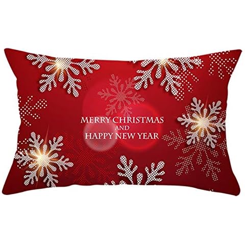 Rectangular Throw Pillow Case, Personalised Pillowcase 1 Pcs Polyester Pillow Cover 30X50cm Snowflakes "Merry Christmas and Happy New Year" Style 18 Cover
