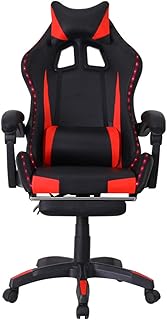 Brigros - Sedia da Gaming Racing Ergonomica Reclinabile con Braccioli, Poltrona Ufficio Girevole con Rotelle, Poggiapiedi, Poggiatesta e Cuscino Lombare in Similpelle, Portata: 125kg (Rosso LED)