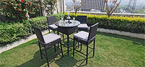 Image of OUTLIVING Rattan Wicker Outdoor Bar Patio Table with 4 Cushion Chairs Set for Home Graden Balcony 4 Seater Bar Patio Furniture -(Black)