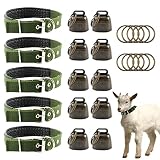 Goat Collars with Bells, 5 Pcs Adjustable Nylon Sheep Collar with 10 Pcs Anti-Lost Loud Brass Bell a