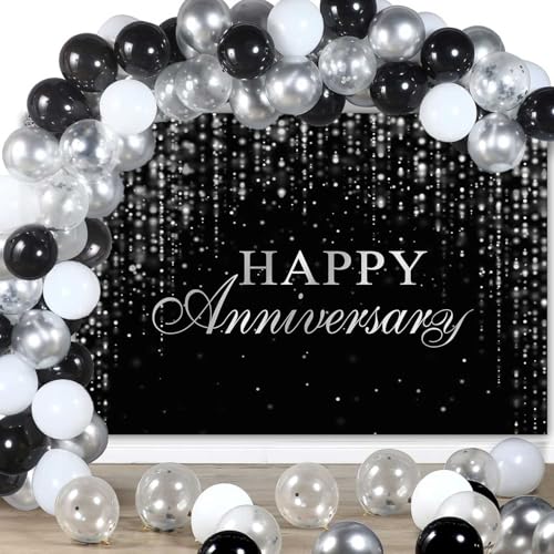 Fondo Fotográfico Happy Anniversary 7x5ft Plata miniatura 2