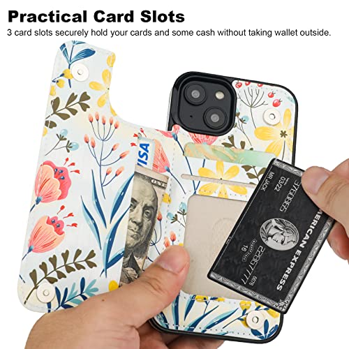 Image of HAOPINSH for iPhone 13 Case Wallet with Card Holder, Floral Flower Pattern Back Flip Folio PU Leather Kickstand Card Slots Case for Women Girls, Double Magnetic Clasp Shockproof Cover 6.1 inch