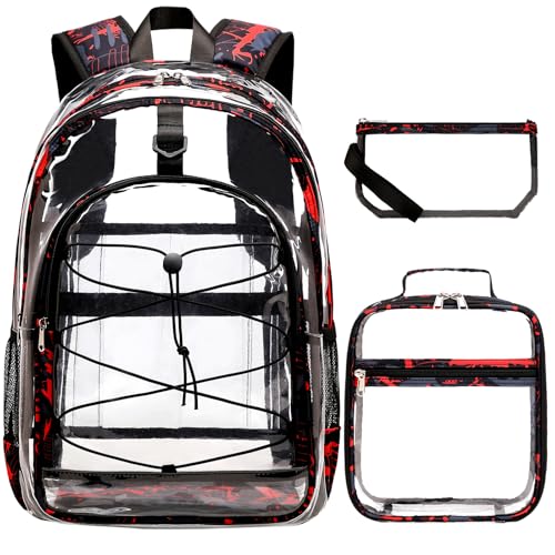 DIGOBAY Clear Backpack for Boys, 3PCS Cool Clear Backpack with Lunch Bag Pencil Case, Heavy Duty Transparent Backpacks for Kids, Kids Backpacks for Kindergarten Elementary Middle School