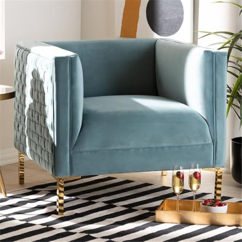 Sillón contemporáneo terciopelo azul miniatura 2