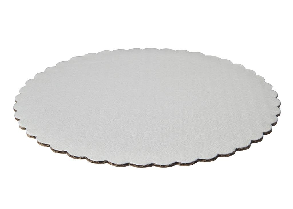 W PACKAGING WPCC10W 10" White/Kraft Scalloped Edge Cake Circle, C-Flute, Corrugated with Coated Embossed Foil Paper (Pack of 100)