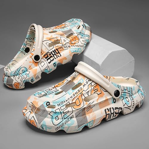 Men's Summer Outdoor Casual Hole Shoes Thick-Soled Non-Slip EVA Couple Slippers Beach Sandals(Khaki,10/11)3