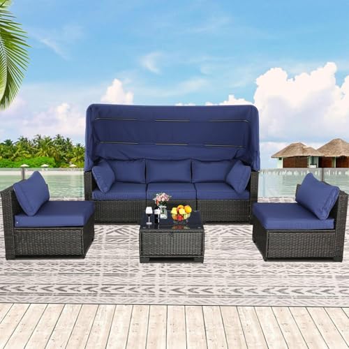HTI living Loungemöbel Blau/Braun 6-teiliges Set Outdoor Sofa Gartenlounge Gartensofa