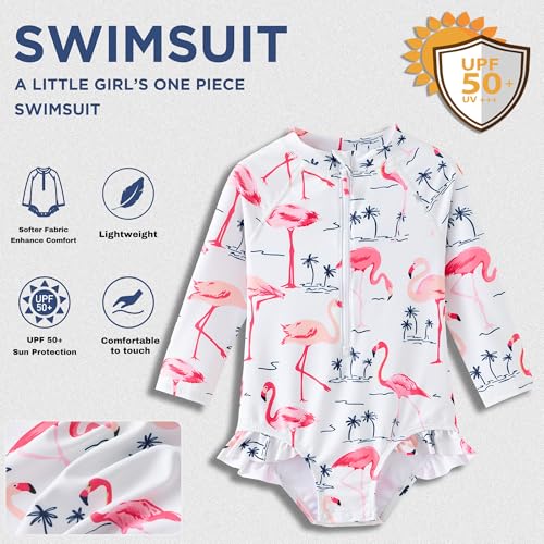 Image of UMELOK Baby Girls One Piece Swimsuit Infant Bathing Suit Long Sleeve Rash Guard Swimwear with UPF 50+ Sun Protection