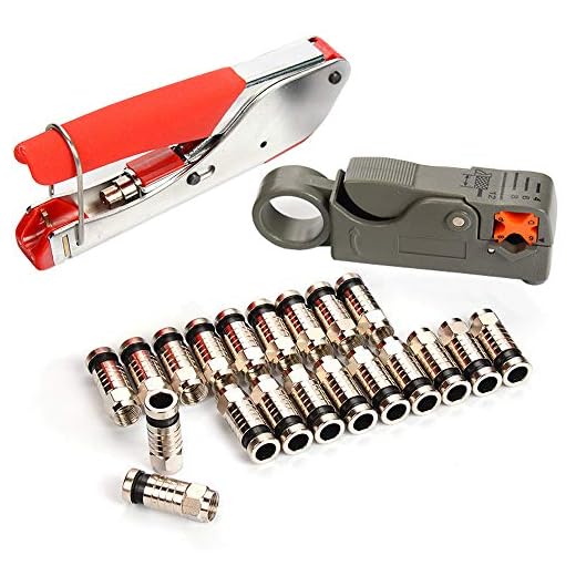 Koaxialkabel Crimper, 20 stycken F-kontakter, koaxialkabel klämma tång, roterande kabelskalare för koaxialkabel RG58 RG59 RG6 RG-62