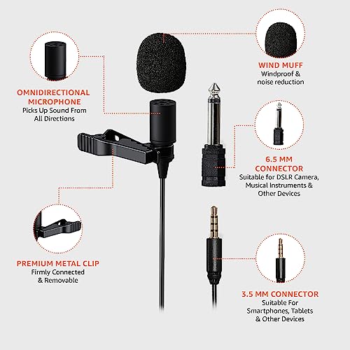 Image of (Refurbished) Amazon Basics Auxiliary Omnidirectional Lavalier Condenser Microphone (with 20ft Cable)