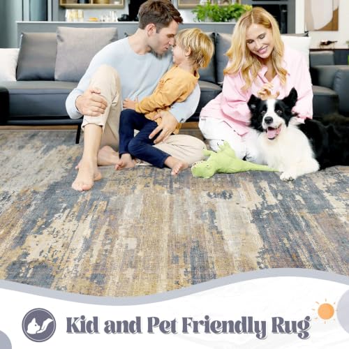 XLUEZ 5x7 Area Rugs for Living Room, Washable Modern Abstract Large Area Rug Neutral Soft Non Slip Kids Rug Stain Resistant Indoor Carpet for Bedroom Nursery Dining Room Playroom(BlueBeige, 5'x7') - image 3