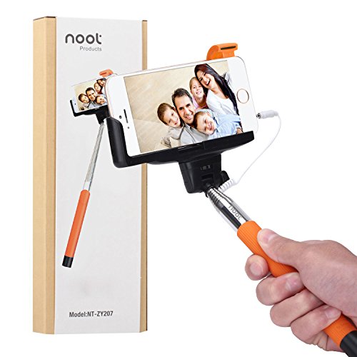 Selfie Stick, Noot Self Portrait [Battery Free] Orange Extendable Handled Stick with Adjustable Phone Holder & Built-in Remote Shutter Designed for Apple, Android Smartphones (Orange)