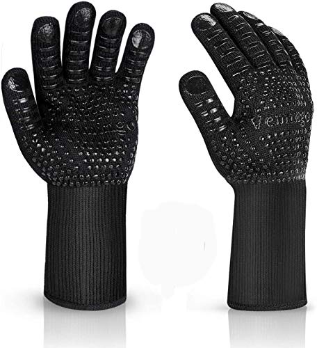 BBQ Gloves 1472°F Extreme Heat Resistant Ov Grill Gloves Heat ProofFireproof Gloves Oven Mitts Barbecue Gloves for SmokerGrillingCookingBaking 105CM Small Black