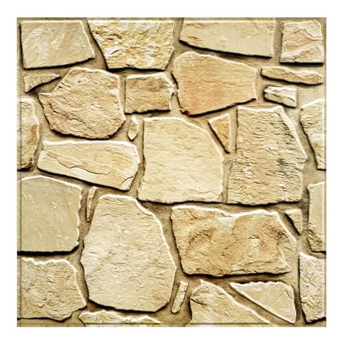 COMSTICKC 3D Faux Stone Wall Panel Peel and Stick Wall Tiles, 10 Pcs of 12'X12', Ultra-Light Thin PVC Rock Adhesive Fake Stone Paneling Backsplash Interior Decor (Brown)