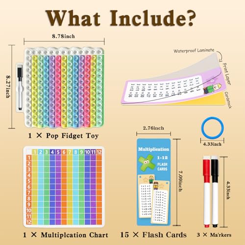 Image of Multiplication Flash Cards + Pop Fidget Multiplication Chart, Times Table Educational Flashcard 3rd Grade, 4th, 5th, 6th Grade, Mint