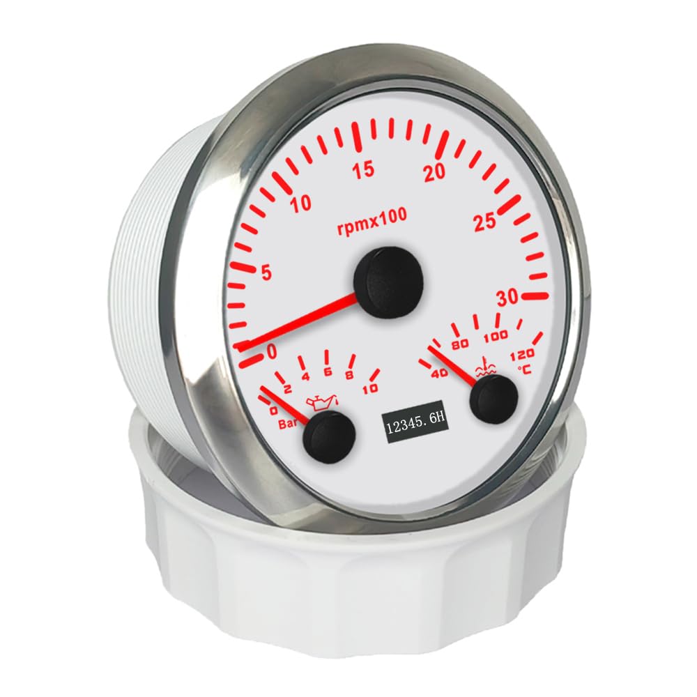 ELING 85mm 3in1 Multi-Function Gauge Engine Tachometer 3000RPM with Hour Meter Water Temperature 40-120℃ Oil Pressure 0-10Bar for Truck Boat