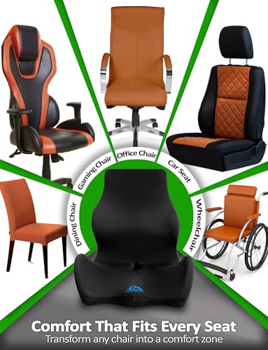 Image of Ergonomic Memory Foam Seat Cushion for Office Chair, Car Seat, Dining, Gaming Chair & Wheelchair, Full Back & Lumbar Support Pillow One Piece, Back Pain Relief, Coccyx, Tailbone & Sciatica Pain Relief