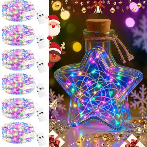 Image of 6Pack Fairy Lights with Timer, 7ft 20 LED Twinkle Light Battery Operated 3 Modes, Mini String Lights for Christmas Trees Wreath Party DIY Mason Jars Bottles Decor, Multi-Colored