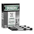 DIXON Industrial Lumber Marking Crayons, 4.5" x 1/2" Hex, Black, 12-Pack (49400)