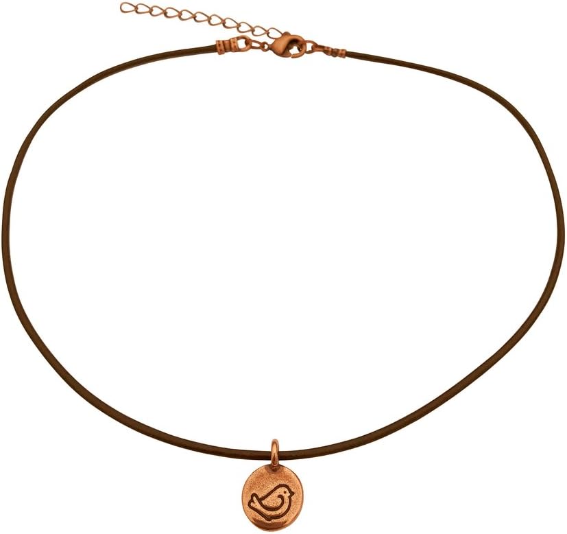 DragonWeave Bird Circle Charm Necklace & Earring Set, Antique Copper Brown Leather Adjustable