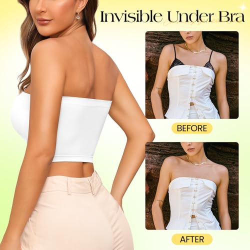 Image of Tube Tops Strapless Bras for Women Wireless Bandeau Bra Invisible Bralette Padded Seamless Bra