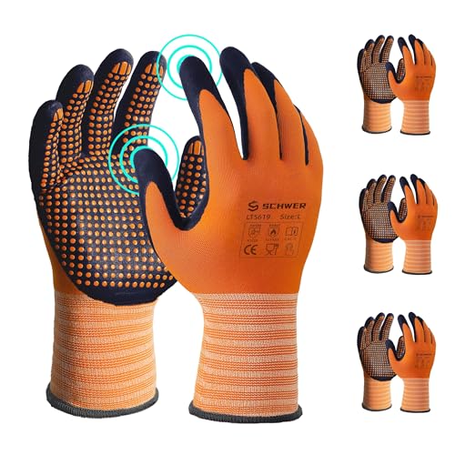Schwer 3 Pairs Safety Work Gloves Micro-Foam Nitrile Coated, Level 4 Abrasion Resistant Nylon Working Gloves with Micro Dot Grip, Touchscreen, Used for General Use, Gardening, Mechanic, LT5619, L