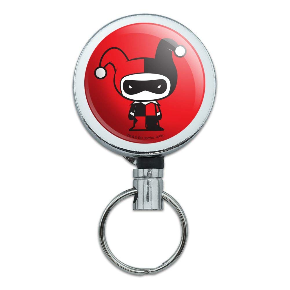Harley Quinn Cute Chibi Character Heavy Duty Metal Retractable Reel ID Badge Key Card Tag Holder with Belt Clip