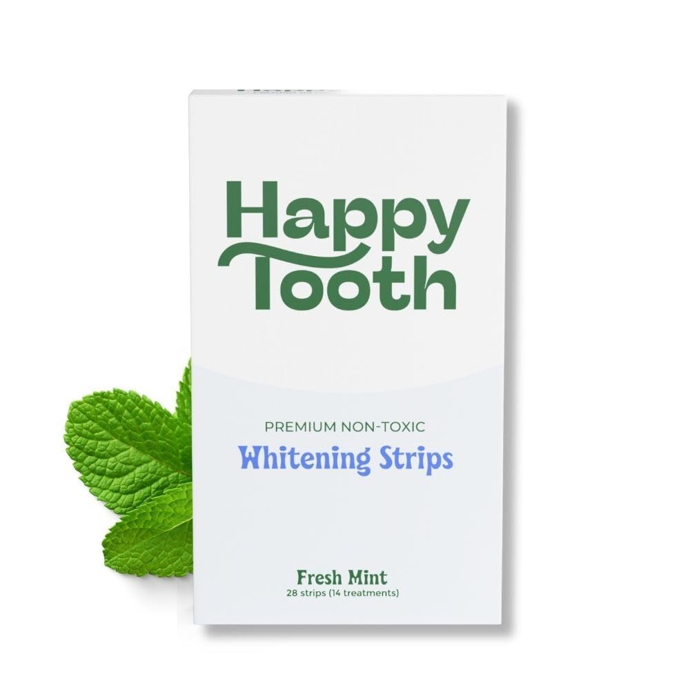 Happy Tooth Natural Teeth Whitening Kit Strips for Sensitive Teeth Enamel Safe Dentist Formulated Fluoride Free Natural Ingredients