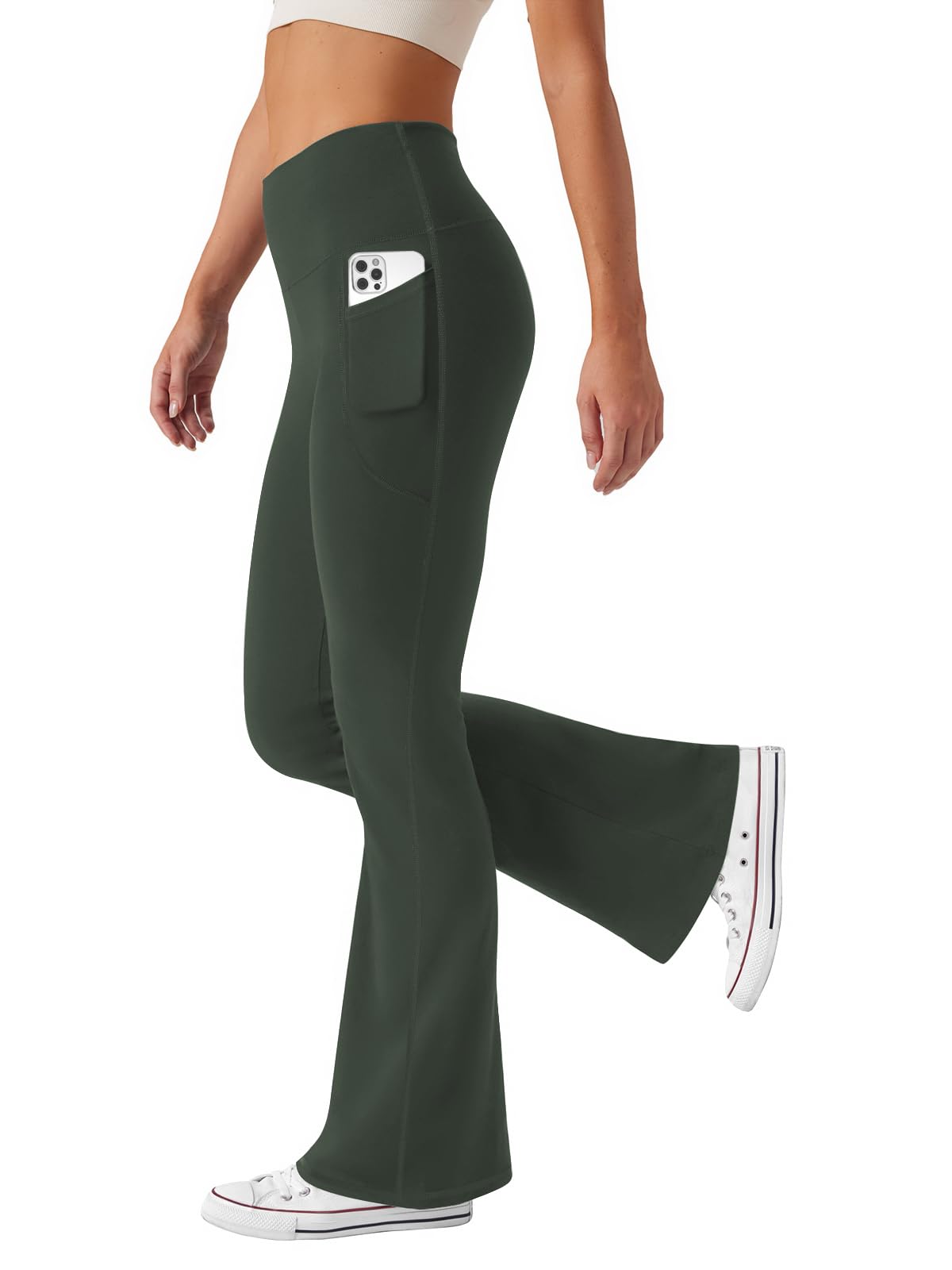 Friptspyg Hosen Damen mit Taschen Schlag Yogahose Hoher Taille Sporthose Elastische Freizeithose