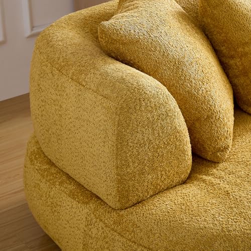 Image of KEIKI 102 inch Curved Oversized Boucle Modular Sectional Sofa with 4 Throw Pillows, Mid-Century 4-Seater Upholstered Corner Plush Comfy Couch, Easy Assembly, for Apartment, Living Room, Yellow