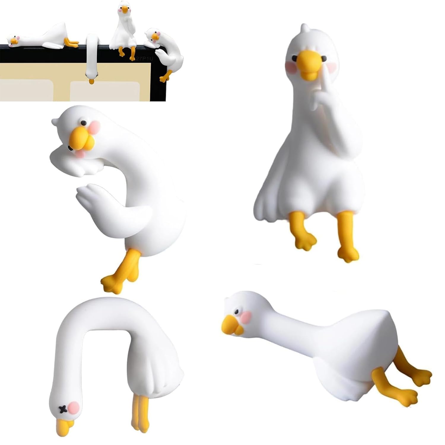 XUDUOO 4pcs Mini Resin Goose Figurine, Cute Desk Accessories Tiny Silly Goose Desk Decor, Goose Statues for Office Desk, Car Dashboard, Indoor Festival Decor, Silly Goose Gifts for Friend