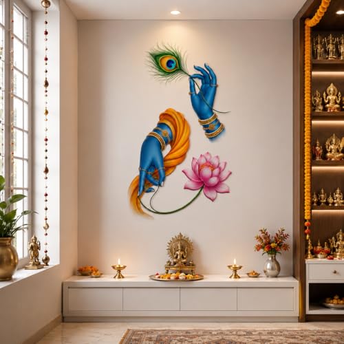 Image of Rangoli Krishna Wall Sticker Self-Adhesive 14 x 24 Inch Waterproof Wall Decor for Living Room Bedroom Office Divine Beauty Krishna Wall Decal