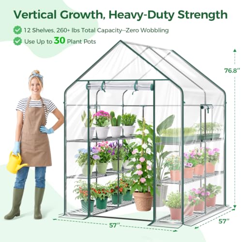 Image of Ohuhu Plastic Greenhouse for Outdoors: Portable Walk in Plant Green House with Improved Transparent PVC Cover, 3 Tiers 12 Shelves Stands Small Greenhouses Backyard Green Houses for Outside Heavy Duty