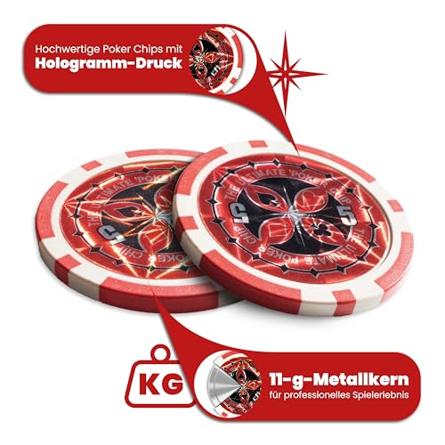 Kyto Pokerkoffer 300-tlg. Poker Set - Ideales Texas Holdem Set - Mit Koffer, Pokerchips, Pokerkarten und Pokermatte - Perfektes Pokerspiel für Profis und Anfänger im Cash Game und Turnier Poker – Bild 7