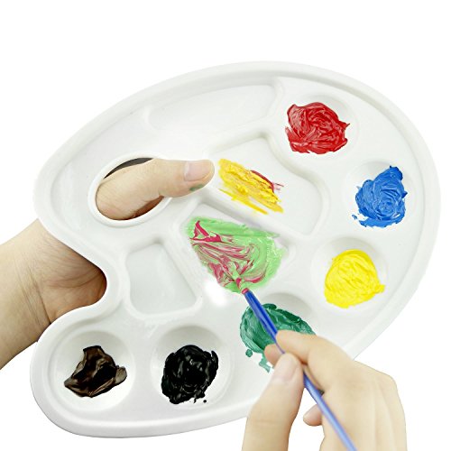 Honbay Plastic Artist Paint Tray Palette with 10-Well Thumb Hole - Pack of 3