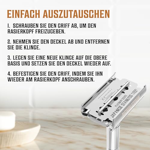 oppelschneidige Rasierklingen, 100 Stück, für Herren, Sicherheitsrasierklingen für Rasieren, Platin, japanischer Edelstahl – Ansicht 5