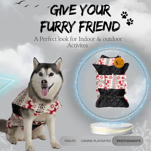 Image of Sage Square Winter Coloured Dog Coat - All-Weather Protection, Windproof, Waterproof Cozy Fleece Lining, Adjustable Straps, Durable, Stylish, Comfortable, Jacket (Red Dear Print, XX-Large)