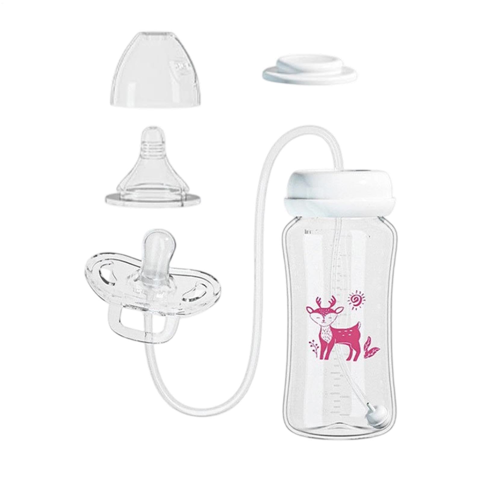 300ml Hands Free Anti Colic Feeding Bottles, Leakproof Feeding Bottles with Nipple Straw, Adjustable Nursing Pacifier Bottle Feeder for Indoor Outdoor Home Hotel Travel Camping