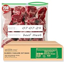BEIDOU-PAC 2 Gallon Large Slider Food Storage Freezer Bags, 250 Count | 2 Mil | 13" x 12.3" | Heavy-Duty Freshness Easy Open Reclosable Clear Plastic Bags