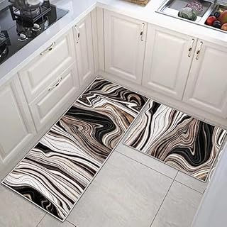 JEFFEL Kitchen Mat Sets Non-slip Durable Kitchen Floor Rug, 2 Pieces Washable Kitchen Mats runner rugs For Kitchen,Laundry,Bedroom (D, 40x60+40x120cm)