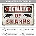 MLOVOS Funny Metal Sign Warning Beware of Sharks for Yard, Fence, Garage, Cave, Home Wall Decor - Retro Tin Sign 8x12 Inches
