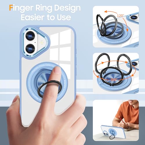 Coque iPhone 16 MagSafe transparente avec anneau de support bleu clair antichoc - 6