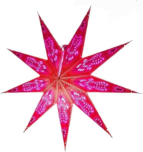 YEPSIO Paper Star 9 001 - Paralume a 9 punte, con stella, grande 60 cm, decorazione da appendere per Natale, matrimonio, casa, festa di compleanno, glitter, rosso, viola, 9 001