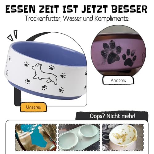 Keramik Futternapf für Hunde - Großer Hundenapf mit fröhlichem Welpenmotiv - Fressnapf und Wassernapf für mittelgroße bis große Hunde - 1900 ml - Durchmesser 20,3 cm - Lila
