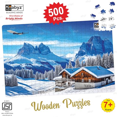 Image of ABYZ Wooden Jigsaw Puzzle - Snowy Winter Scene Playset for Fun Educational & Little Explorers, 500-Pieces Multicolor | Birthday Gift for (7 Plus Years) Age Kids.
