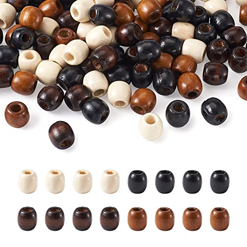 Craftdady 200Pcs Large Hole Barrel Wood European Spacer Beads 4 Colors Oval Wooden Dreadlock Hair Braid Beads for Macrame Rosary Jewelry Craft Making Hole: 8mm