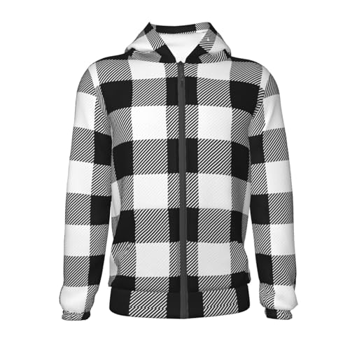 White And Black Plaid Pattern Kid Hoodies Boys Zip Up Sweatshirts Girls Pullover with Pocket2